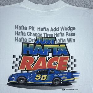 Vintage Just Hafta Race Shirt Mens XL White Racing Car 55 NASCAR Graphic 90s